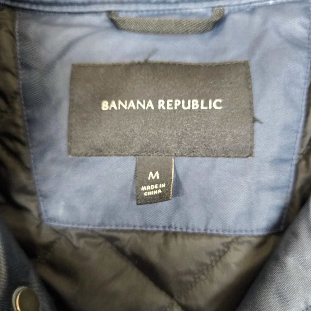 Banana Republic Utility‎ Jacket Mens Medium Blue Poly Coated Cotton Full Zip